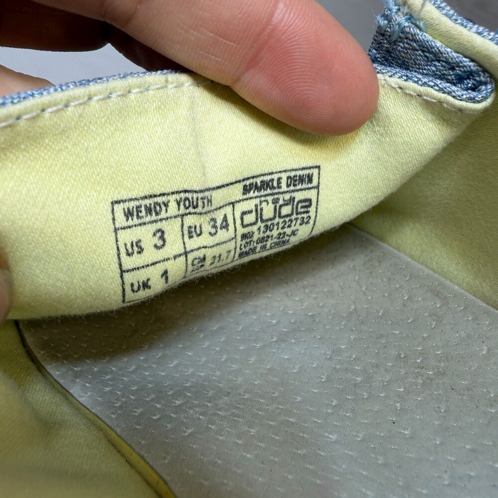 Hey Dude Wendy Sparkling Denim Shoes Youth Girls Size 3 Slip On Walking Comfort - Picture 8 of 8